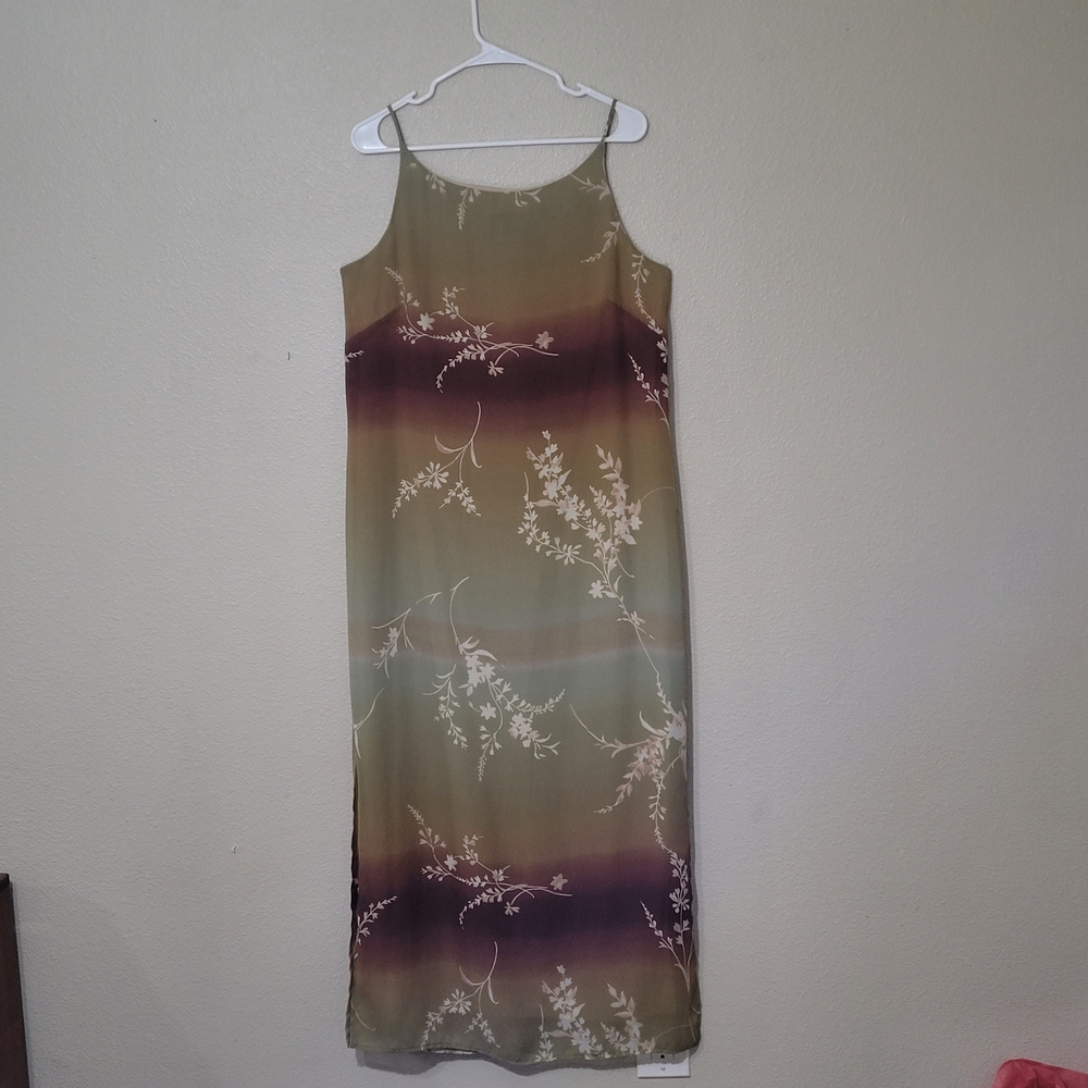 Vintage 90s Sheer Floral Maxi Dress Size 13 USA Made Ombre Sleeveless Boho Y2k